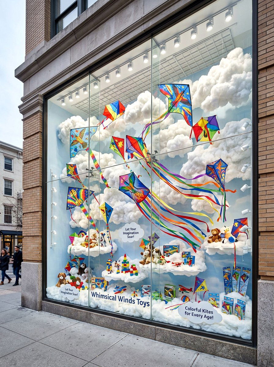 Kite And Cloud Arrangement - 25 Spring Store Window Ideas