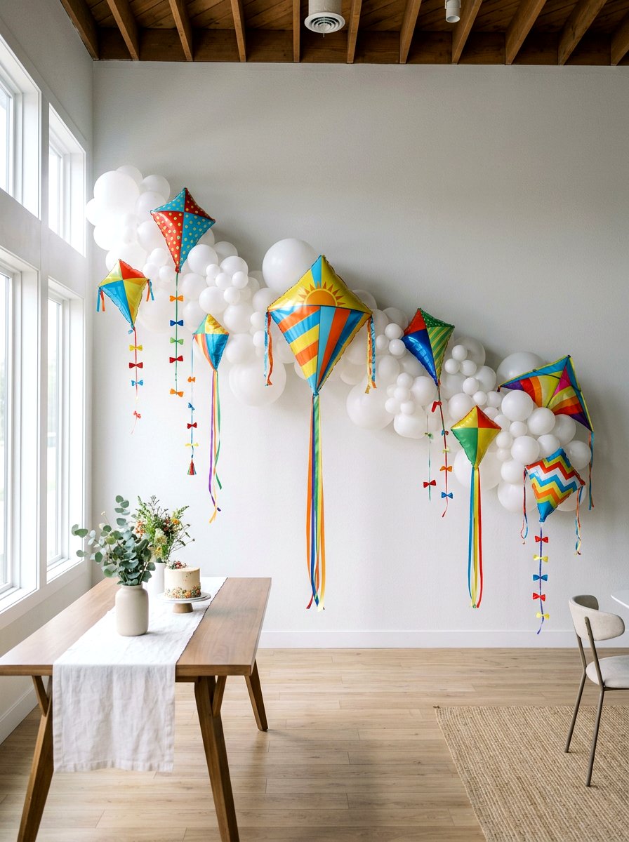 Kite And Cloud Balloon Garland - 25 Spring Balloon Arch Ideas for Party