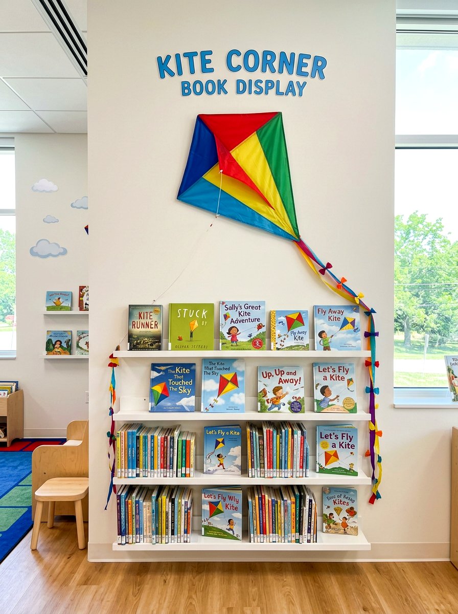 Kite wall book display - 25 Spring Bookshelf Ideas for Kids