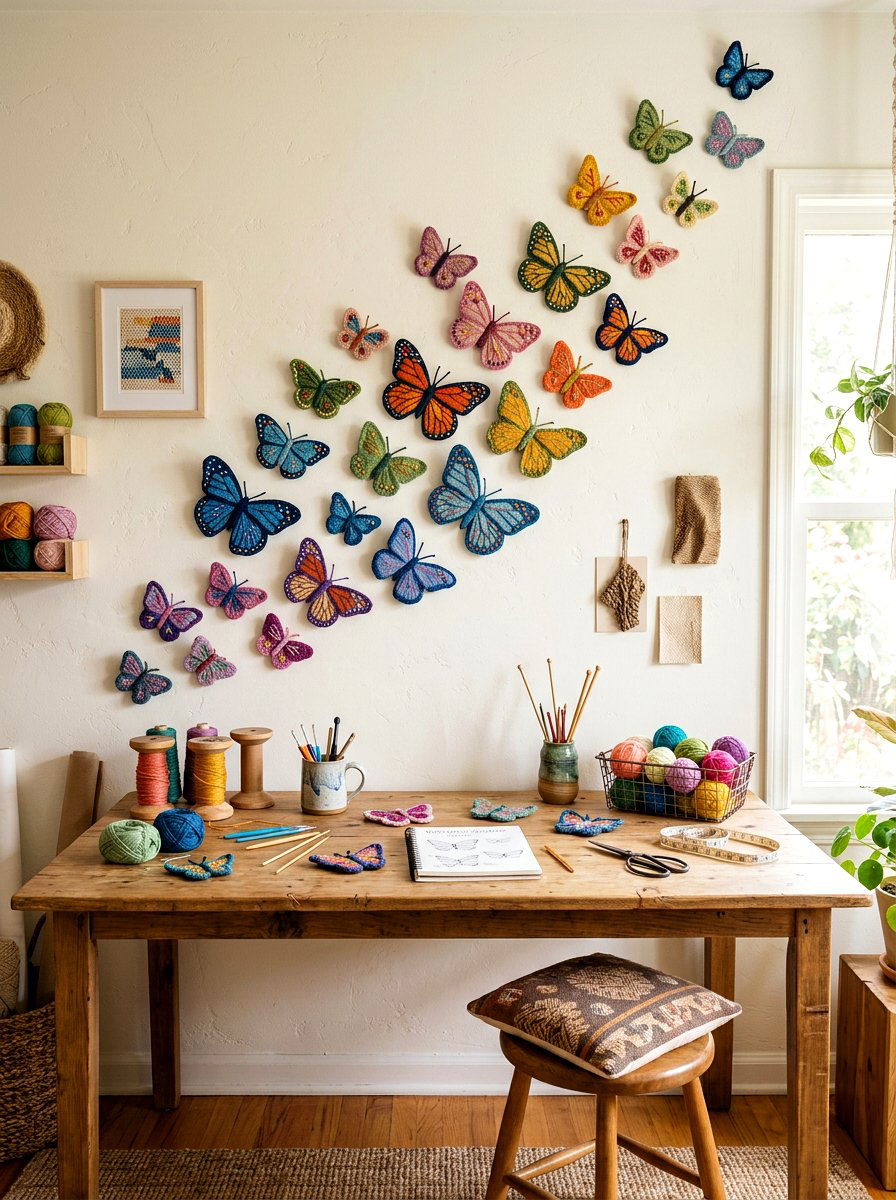 Knit Butterfly Wall Art - 25 Spring Knit Decor Ideas
