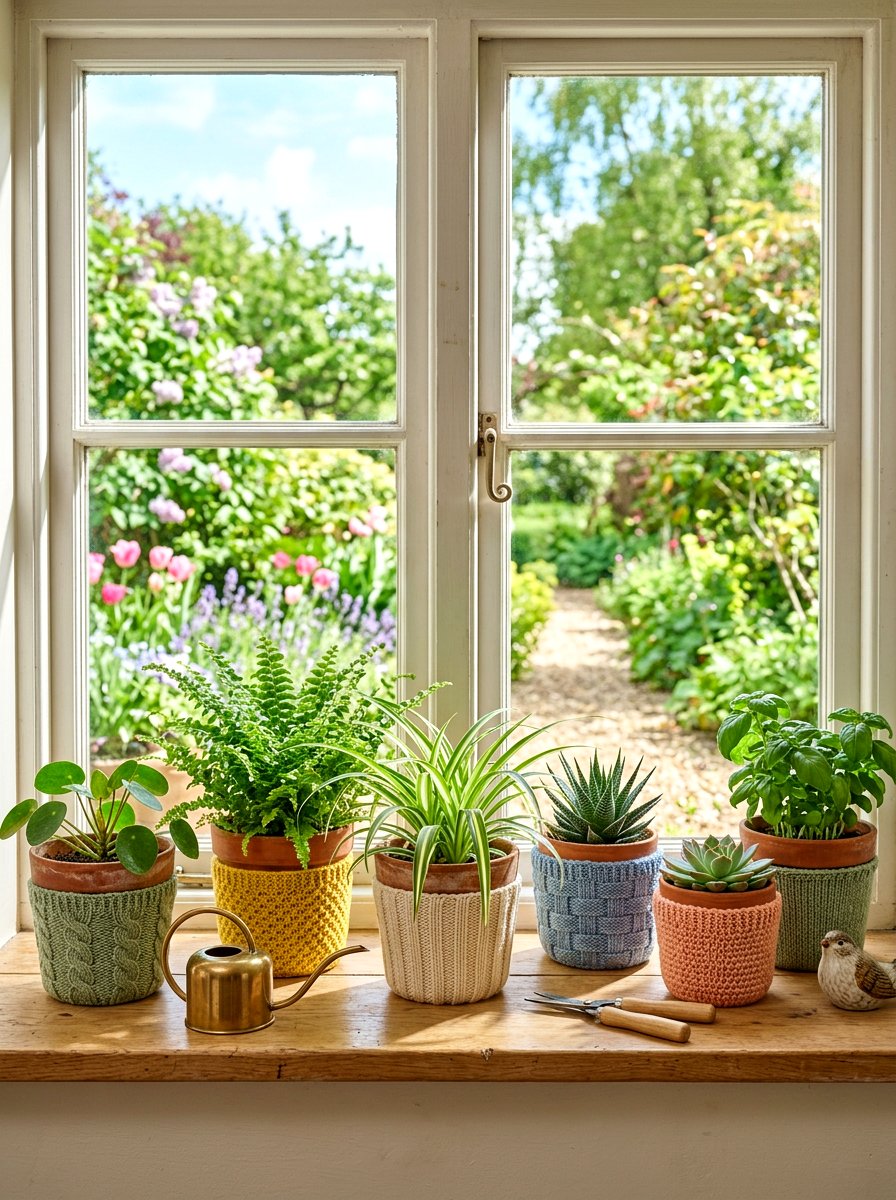 Knit Pot Cover - 25 Spring Knit Decor Ideas