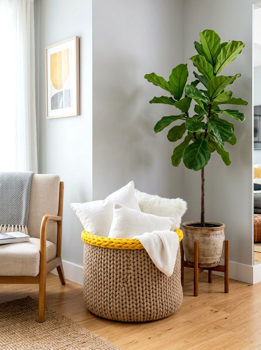 Knitted Storage Basket - 25 Spring Knit Decor Ideas