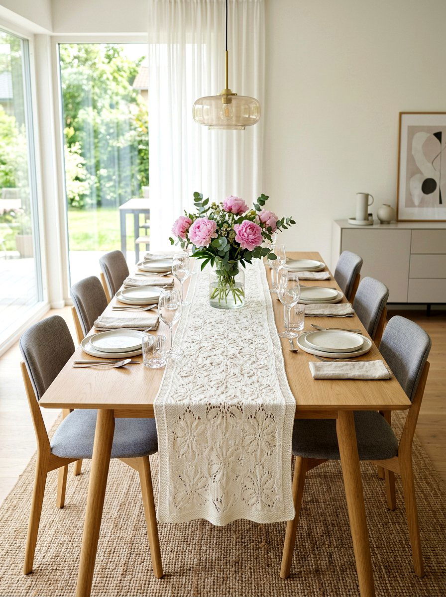 Knitted Table Runner - 25 Spring Knit Decor Ideas