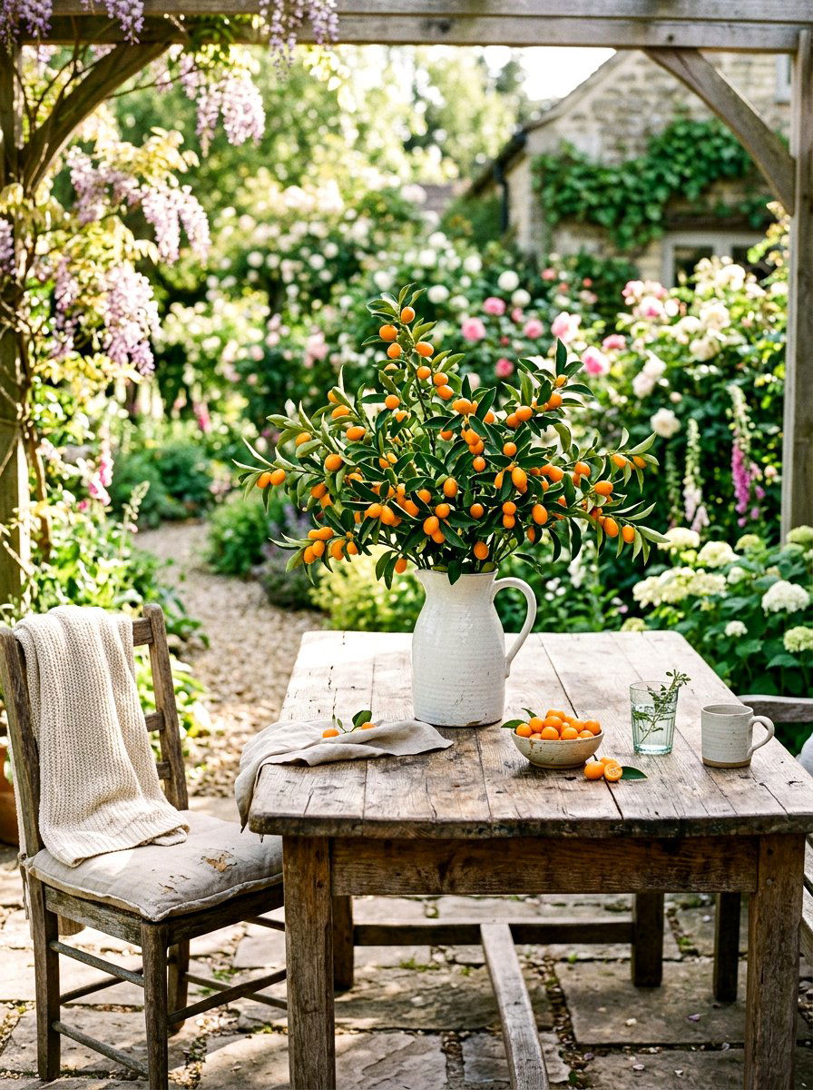 Kumquat Branch In Pitcher - 25 Spring Citrus Centerpiece Ideas