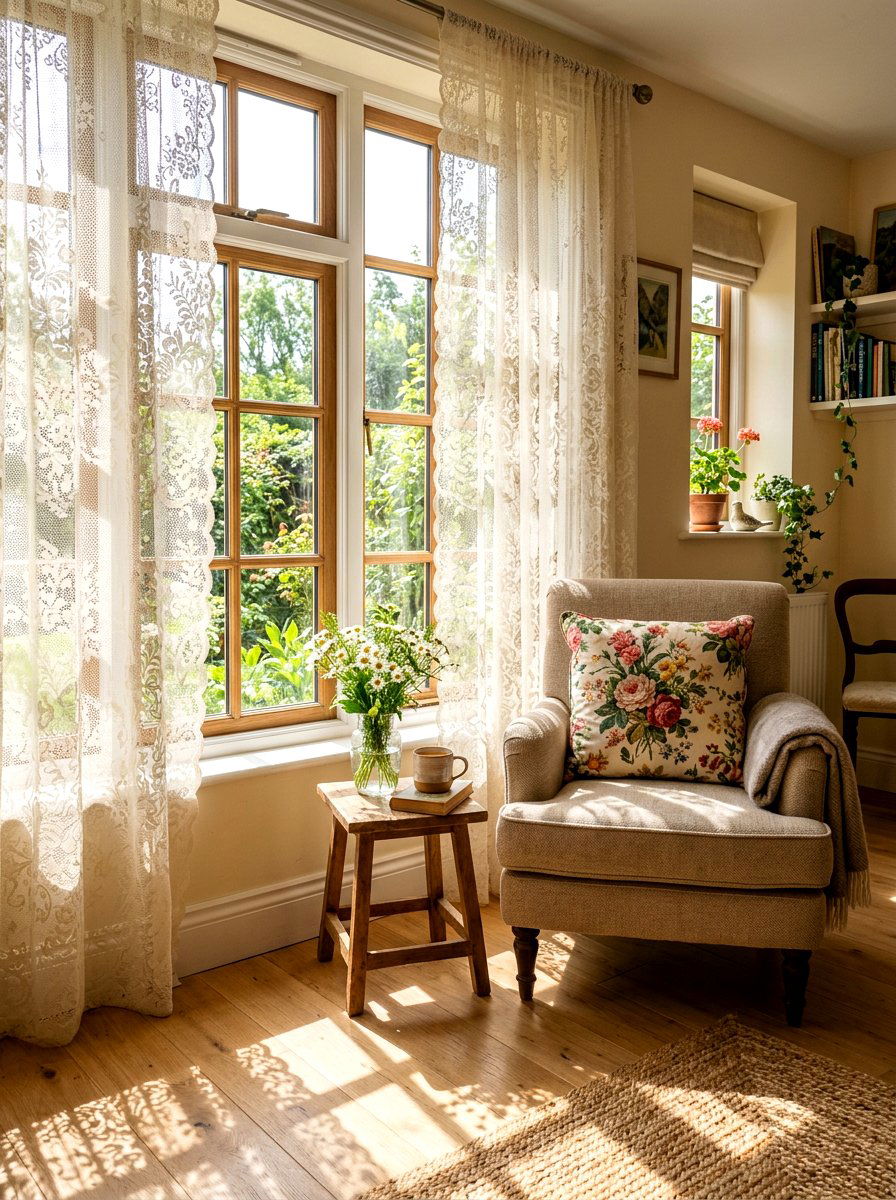 Lace Curtain Window Treatment - 25 Spring Shabby Chic Decor Ideas