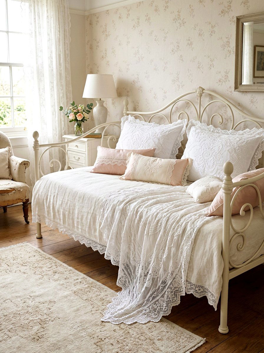 Lace Daybed Details - 25 Spring Daybed Decor Ideas
