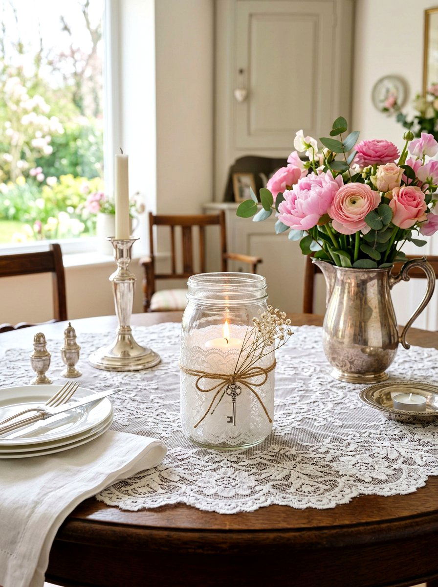 Lace Mason Jar Candle Holder - 25 Spring Mason Jar Lantern Ideas