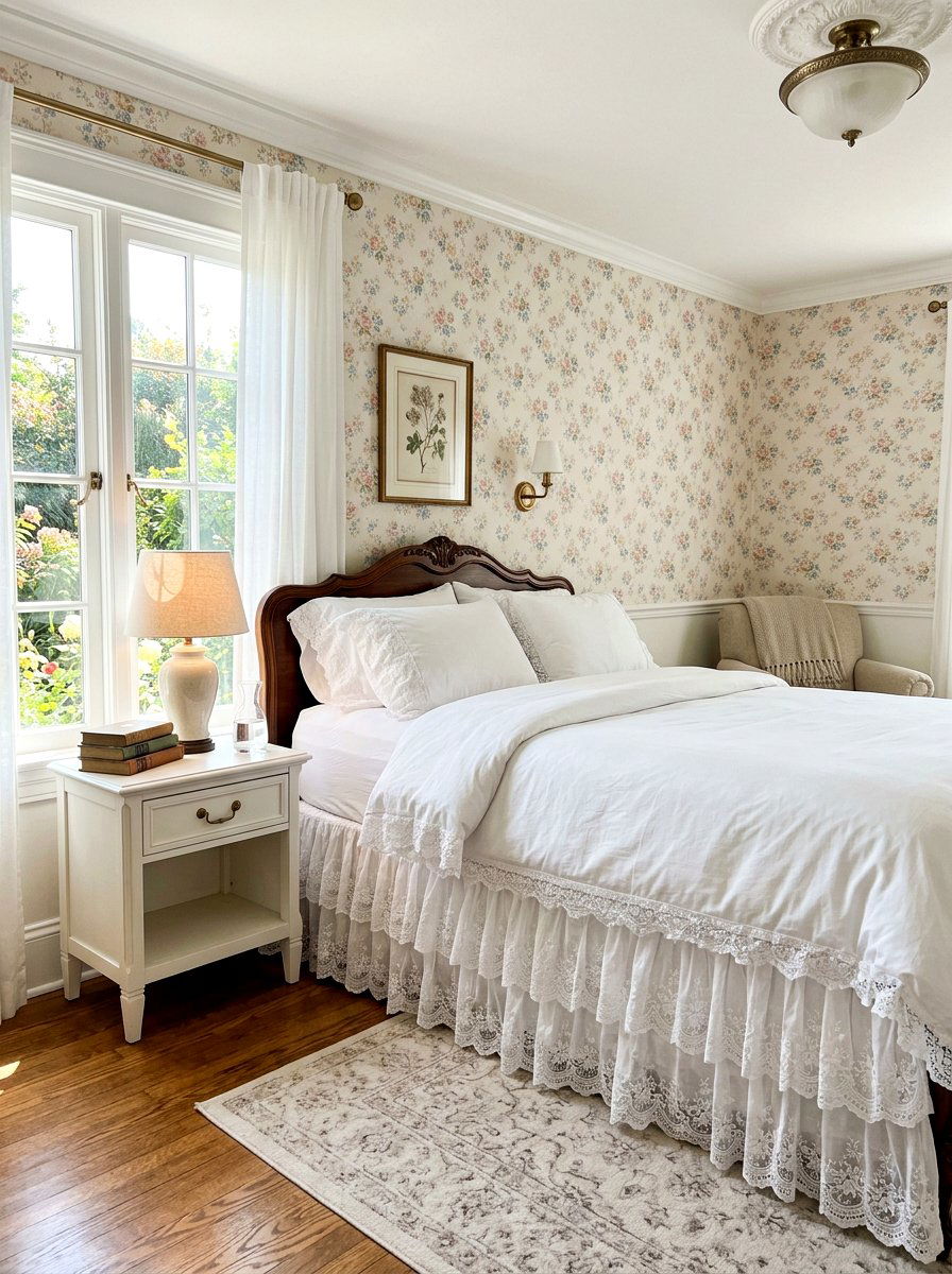 Lace Ruffle Bed Skirt - 25 Spring Lace Decor Ideas