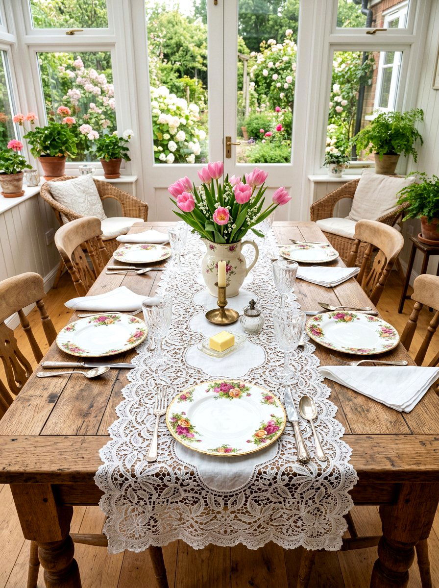 Lace Table Runner - 25 Spring Engagement Party Decor Ideas