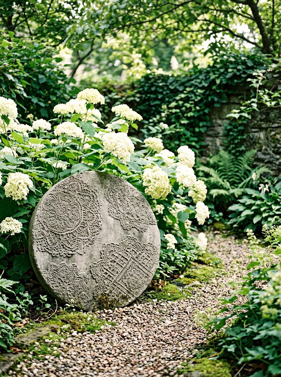 Lace Texture Concrete Stone - 25 Spring Stepping Stone Decor Ideas