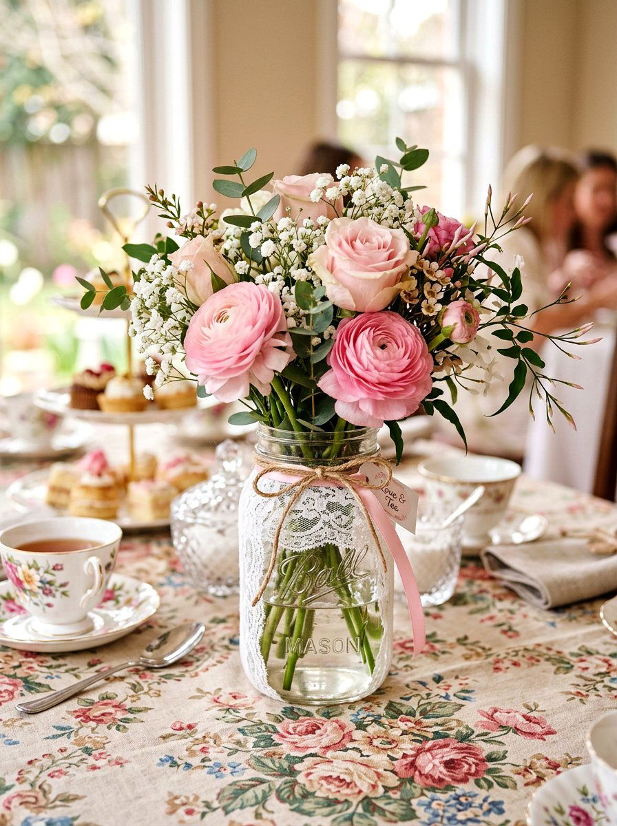 Lace Trim Mason Jar - 25 Spring Mason Jar Centerpiece Ideas