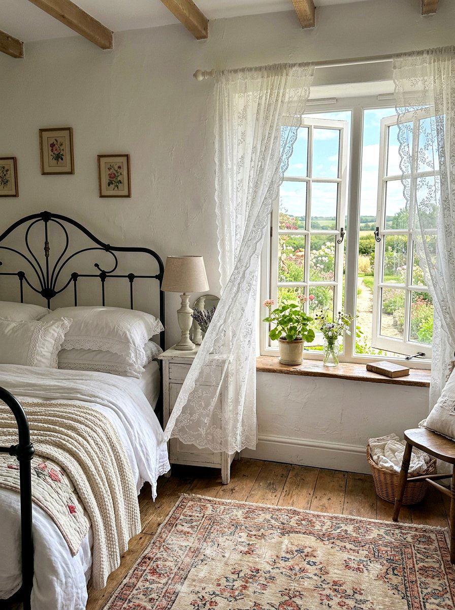 Lace Window Curtain - 25 Spring Country Decor Ideas