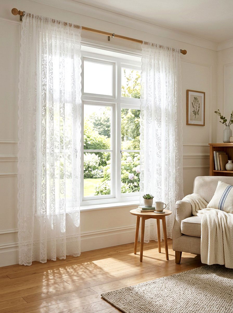 Lace Window Curtains - 25 Spring Cottagecore Decor Ideas