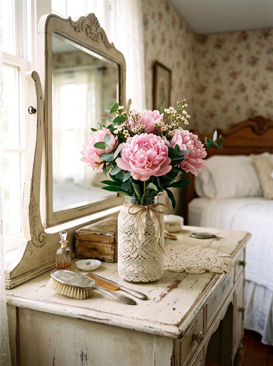 Lace covered mason jar vase - 25 Spring Mason Jar Vase Ideas