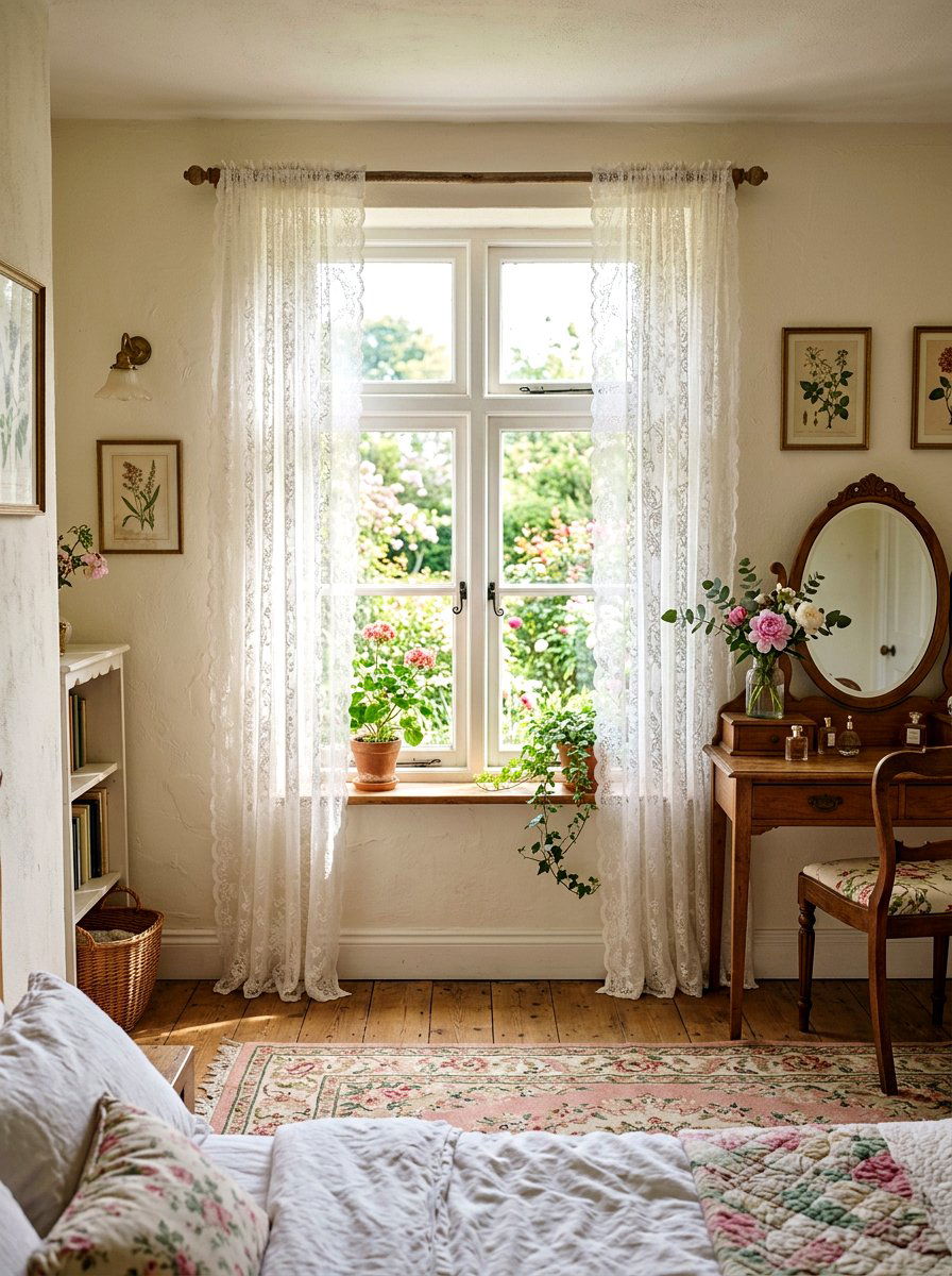 Lace curtain panel - 25 Spring Vintage Decor Ideas