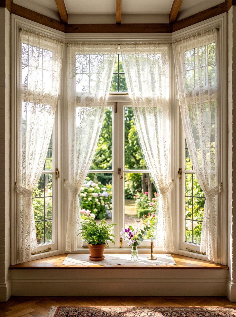 Lace curtains sunny window - 25 Spring Victorian Decor Ideas