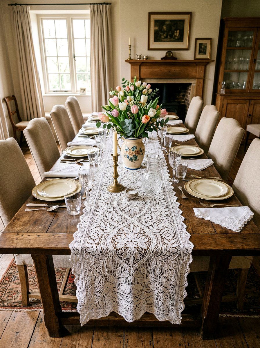 Lace table runners - 25 Spring Gazebo Decor Ideas