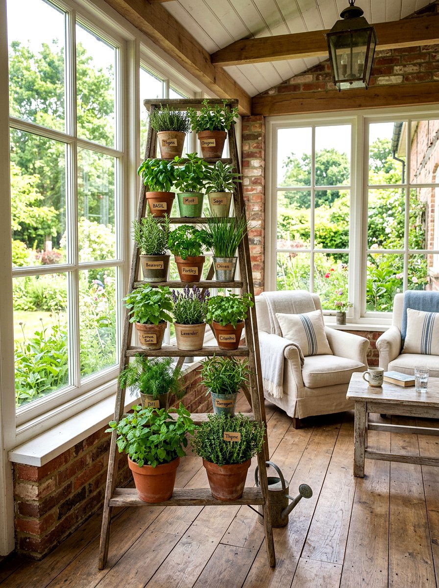 Ladder Herb Display - 25 Spring Herb Planter Ideas