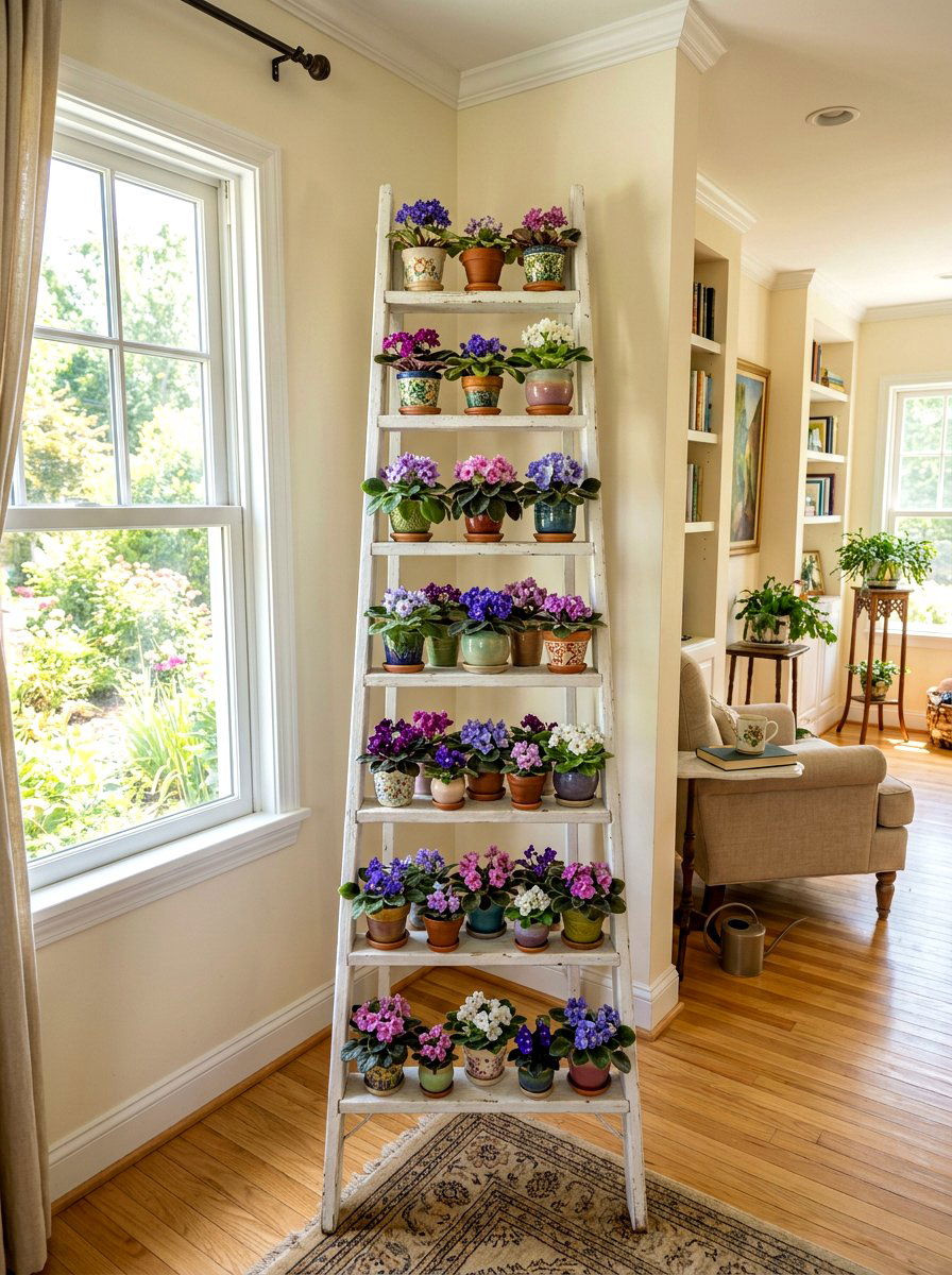 Ladder Plant Shelf - 25 Spring African Violet Display Ideas