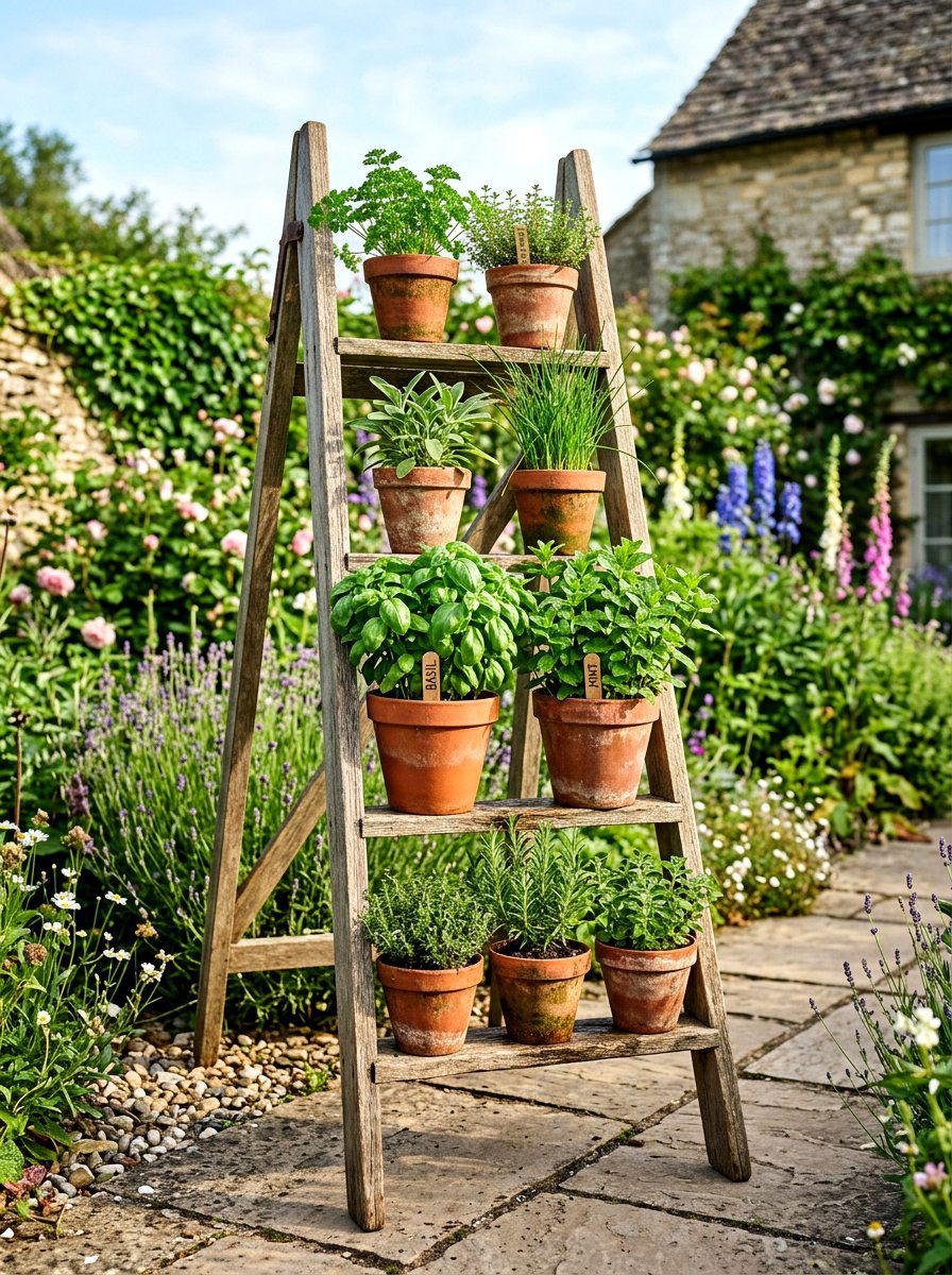 Ladder herb garden outdoor - 25 Spring Outdoor Ladder Decor Ideas
