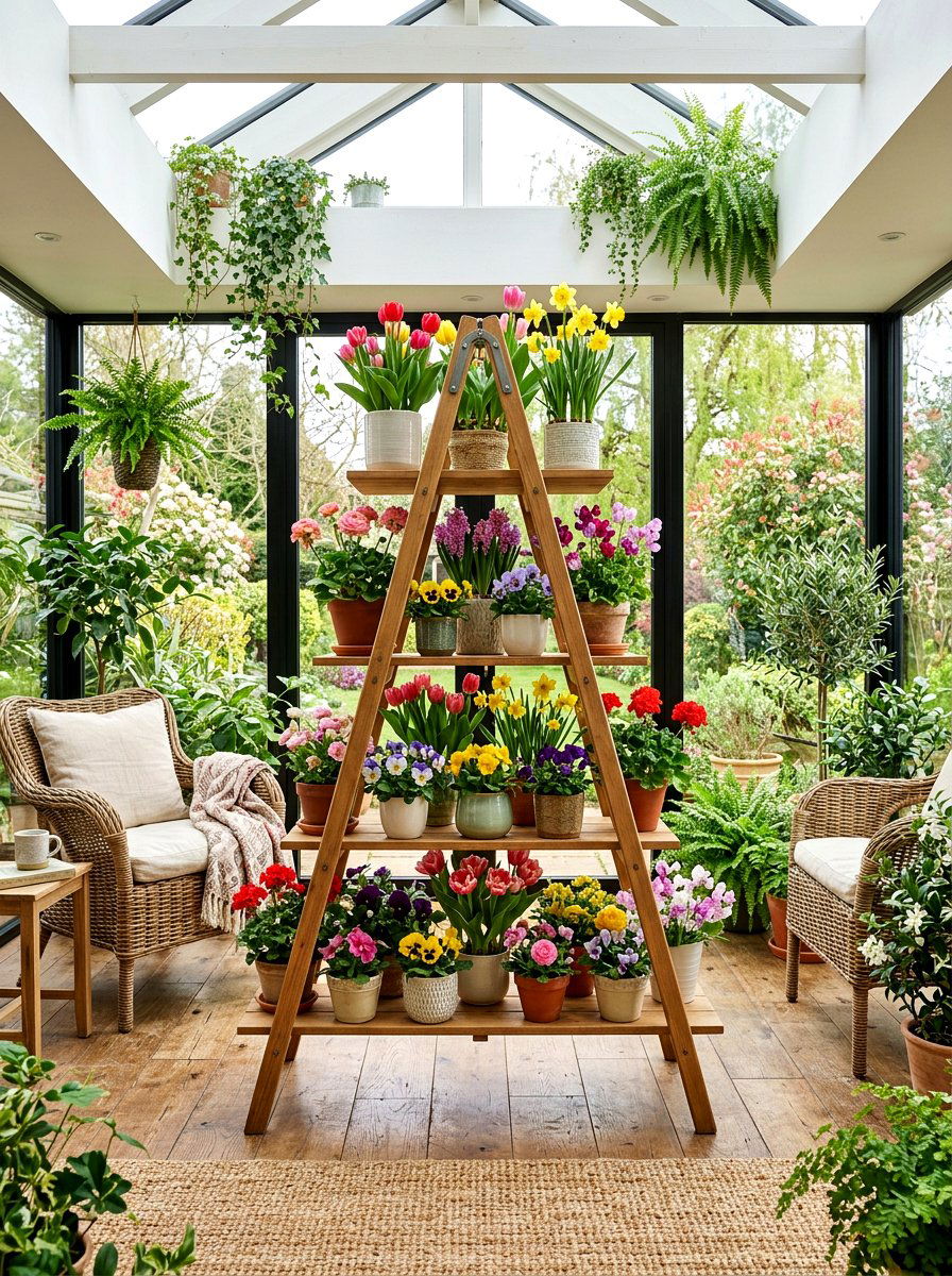 Ladder shelf display - 25 Spring Bloom Bar Ideas