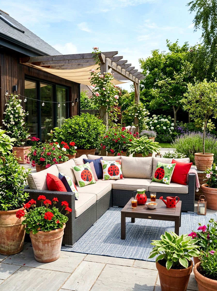 Ladybug Outdoor Pillows - 25 Spring Insect Decor Ideas