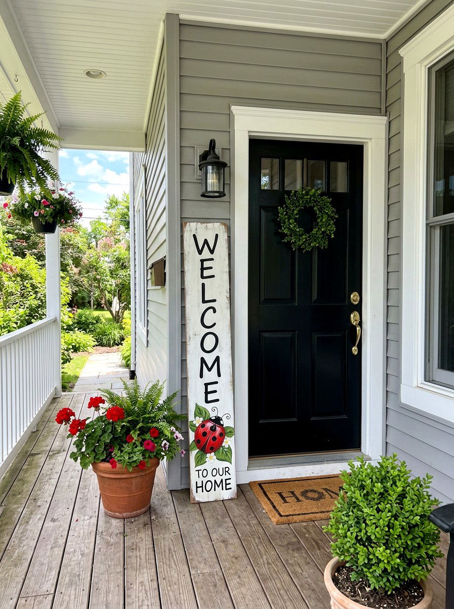 Ladybug Porch Sign - 25 Spring Ladybug Decor Ideas