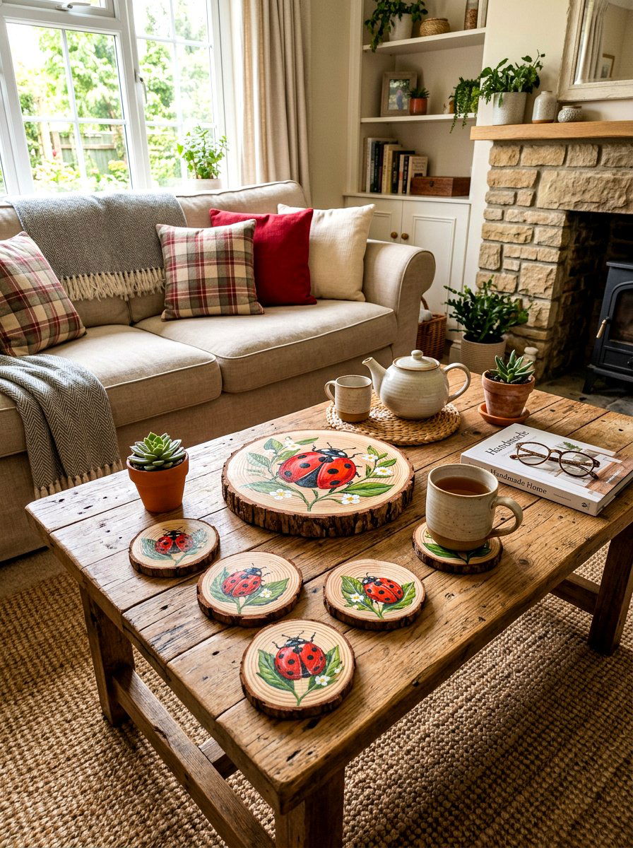 Ladybug Wood Slice Craft - 25 Spring Ladybug Decor Ideas