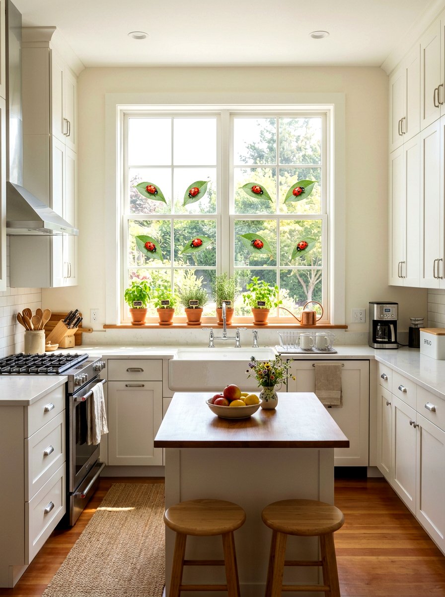 Ladybug on leaf window stickers - 25 Spring Window Cling Ideas