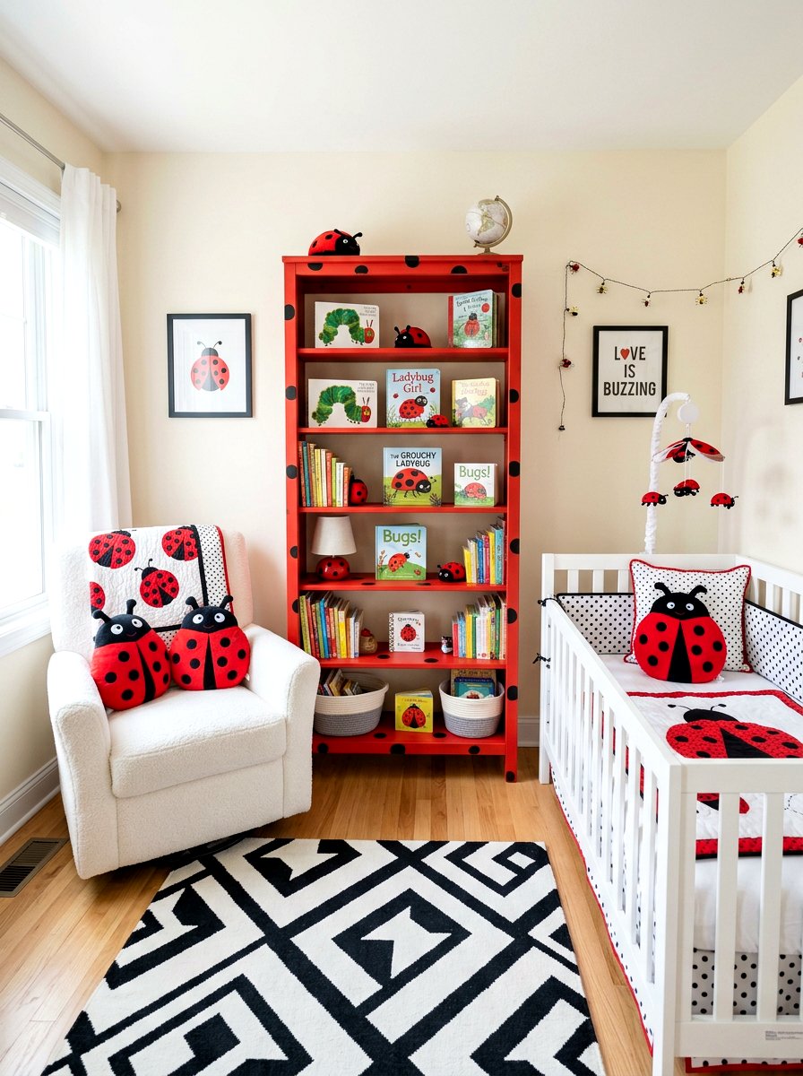 Ladybug themed bookshelf - 25 Spring Bookshelf Ideas for Kids