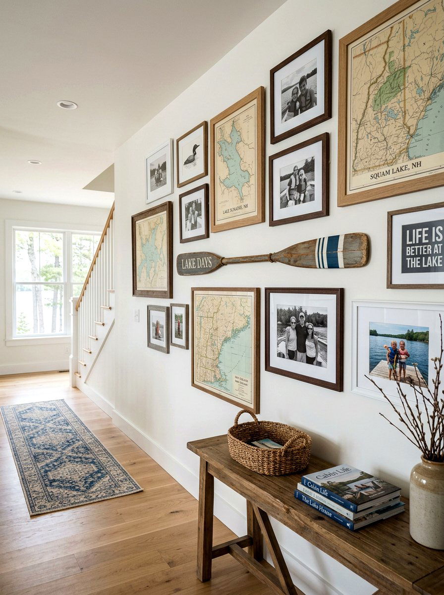 Lake house gallery wall - 25 Spring Lake House Decor Ideas