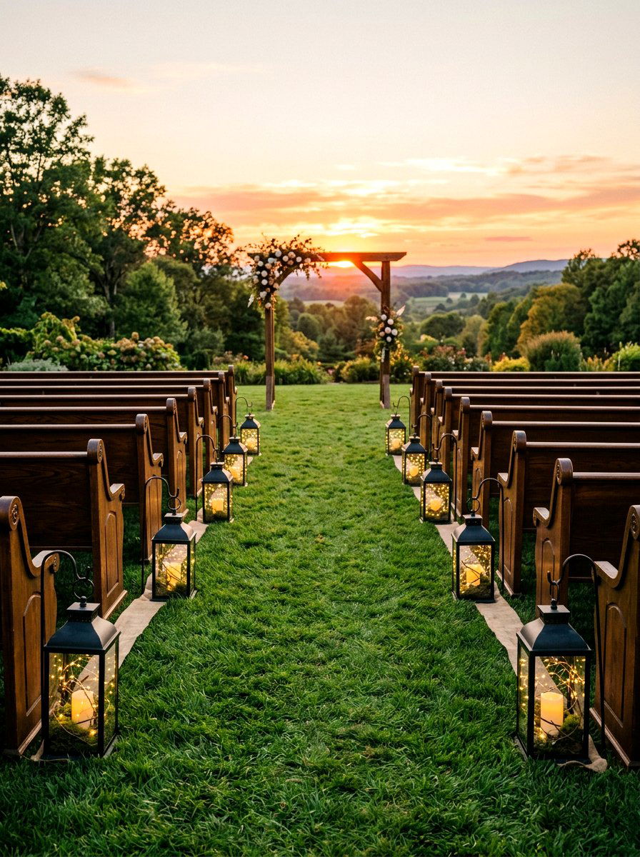 Lantern Aisle Lighting - 25 Spring Wedding Pew Decor Ideas
