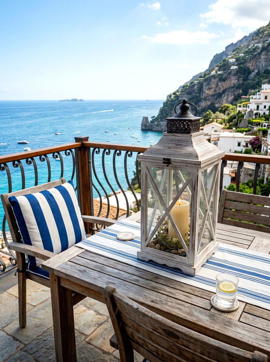 Lantern Centerpiece - 25 Spring Balcony Table Decor Ideas