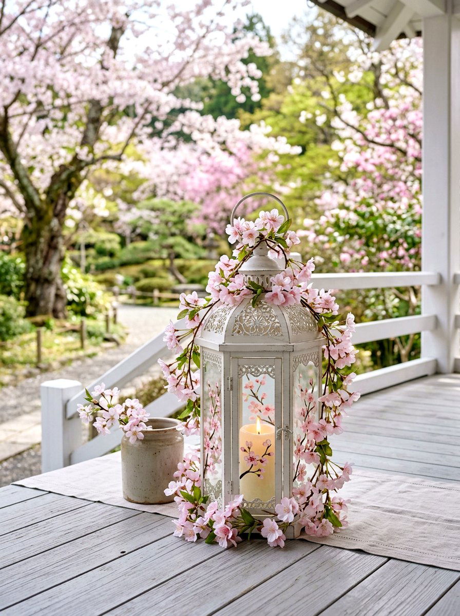 Lantern With Cherry Blossoms - 25 Spring Lantern Ideas for Porch