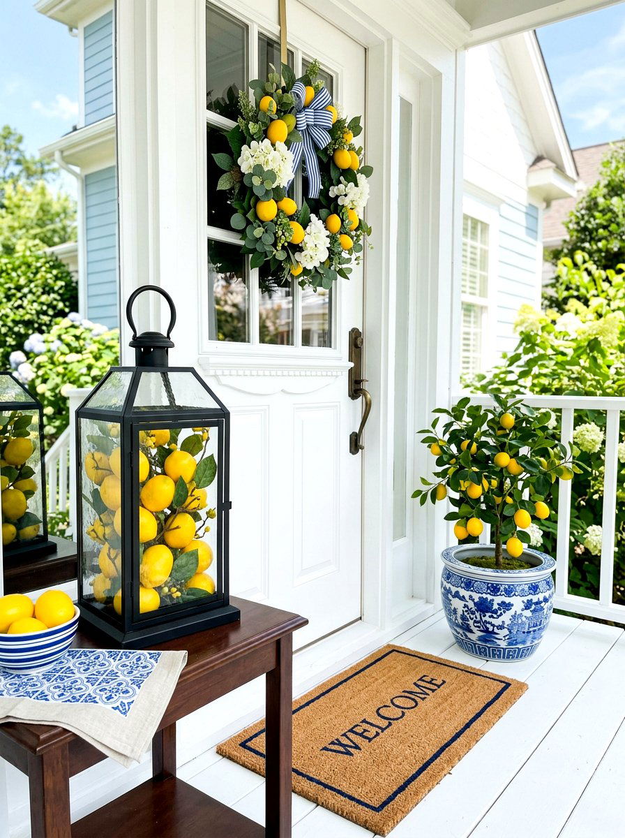 Lantern With Faux Lemons - 25 Spring Lantern Ideas for Porch