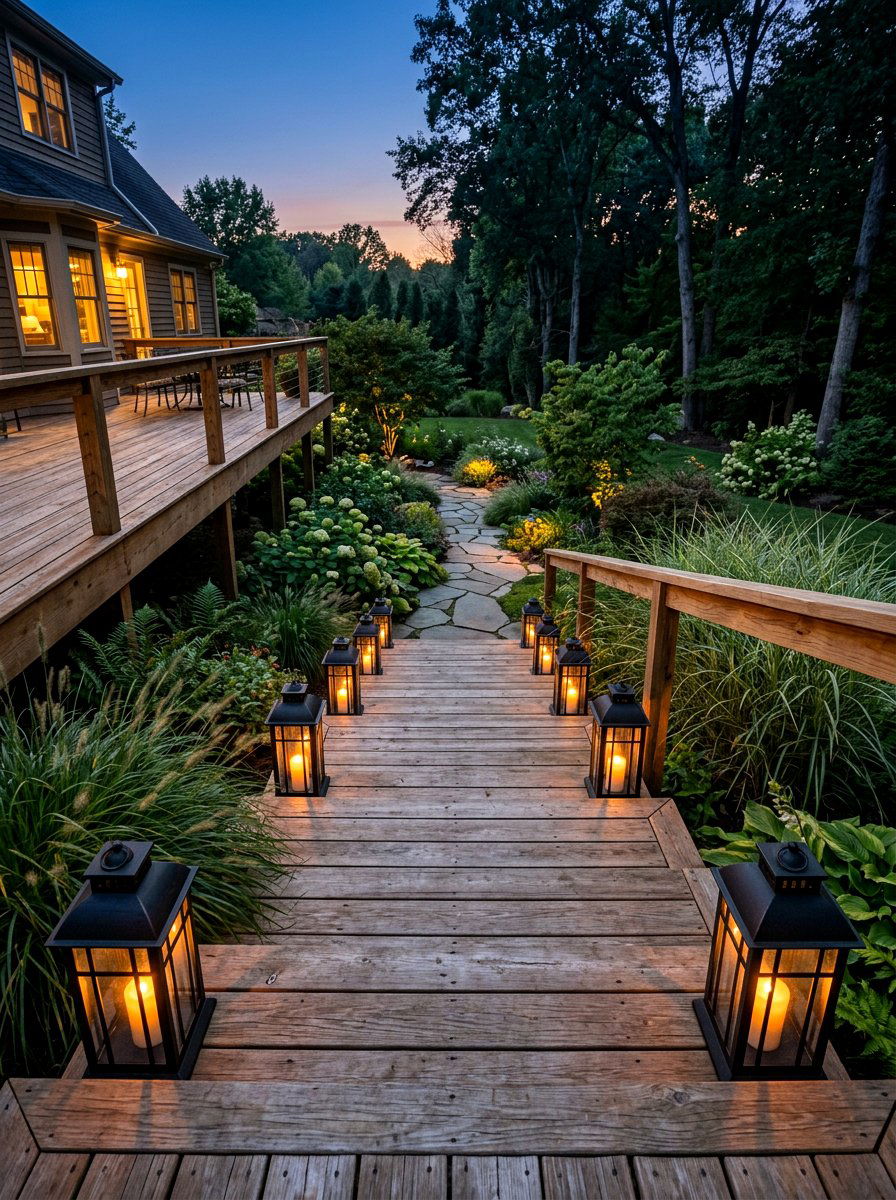 Lanterns On Deck Steps - 25 Spring Outdoor Lighting Ideas