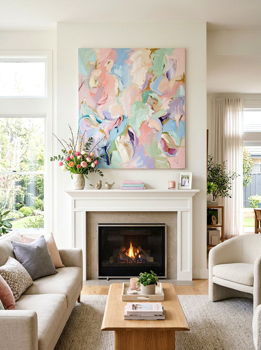 Large Abstract Canvas Art - 25 Spring Fireplace Decor Ideas
