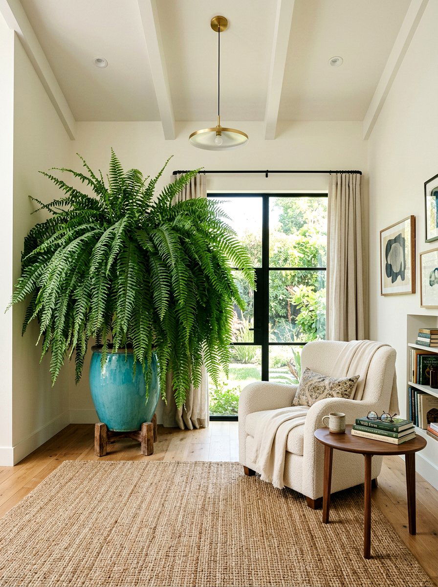 Large Boston Fern In Corner - 25 Spring Fern Decor Ideas