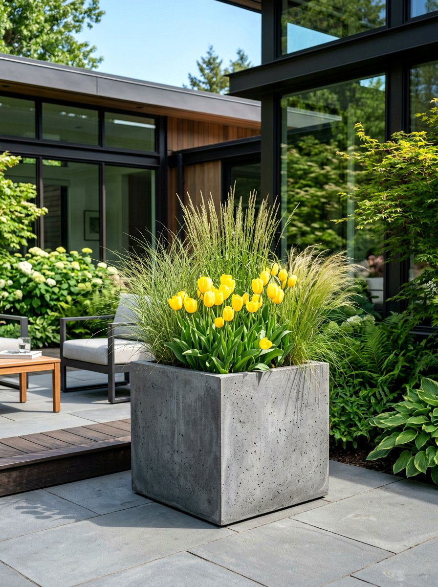 Large Concrete Planter - 25 Spring Front Yard Planter Ideas