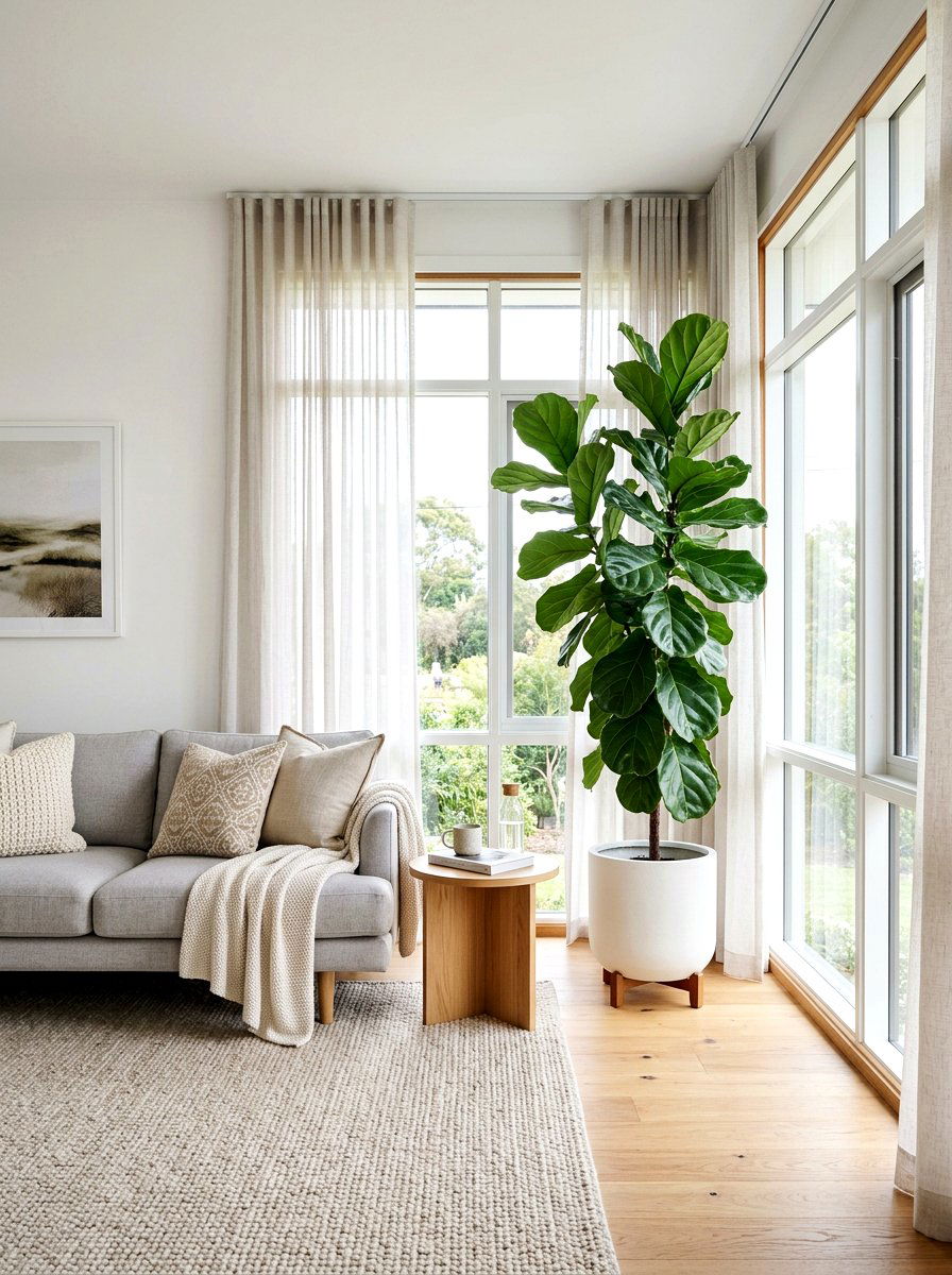 Large Fiddle Leaf Fig In Living Room Corner - 25 Spring Fiddle Leaf Fig Styling Ideas