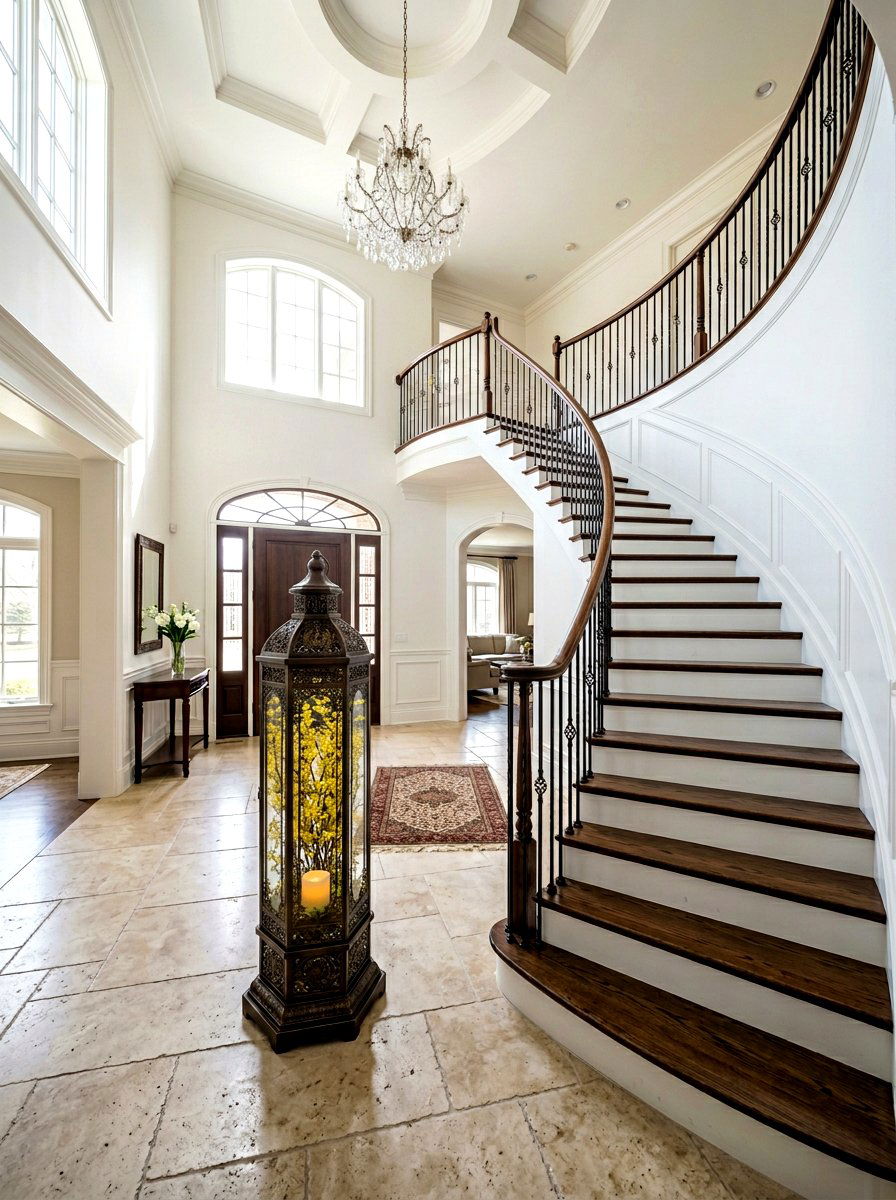 Large Floor Lantern With Forsythia - 25 Spring Lantern Centerpiece Ideas