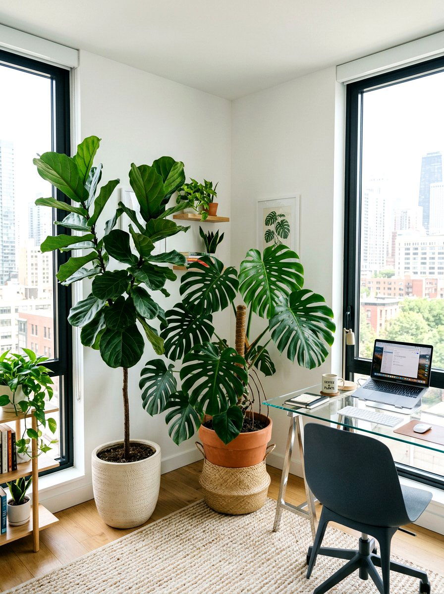 Large Green Indoor Plants - 25 Spring Home Office Decor Ideas