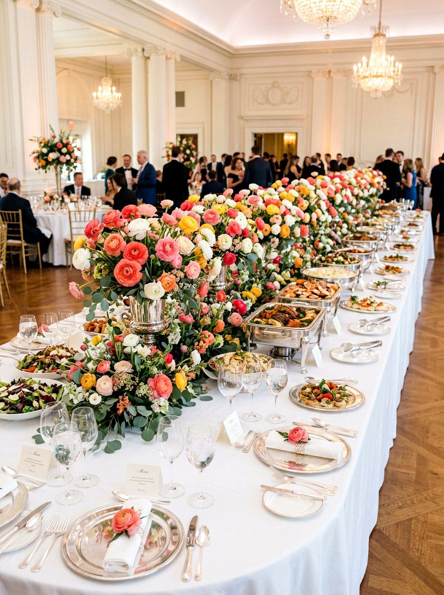 Large Ranunculus Buffet Display - 25 Spring Ranunculus Arrangement Ideas