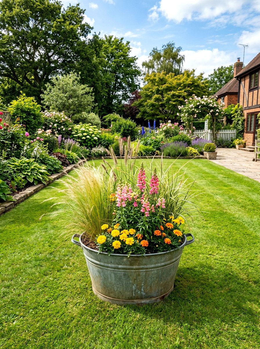 Large Tin Wash Tub Planter - 25 Spring Tin Bucket Planter Ideas