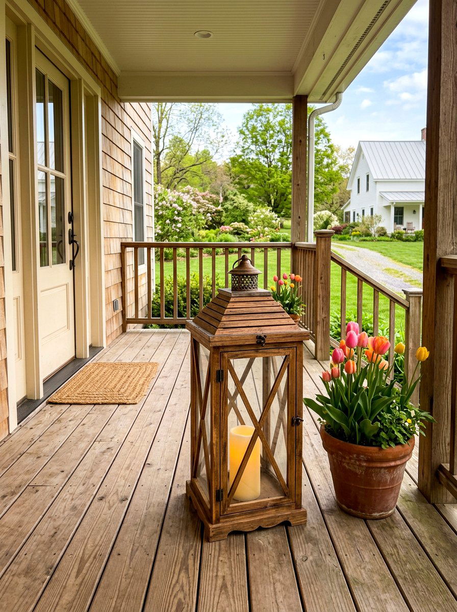 Large Wooden Floor Lantern - 25 Spring Porch Lantern Ideas