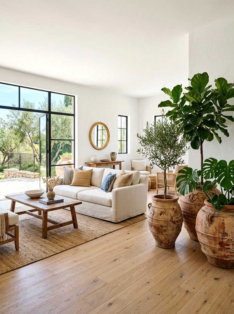 Large terracotta pots - 25 Spring Living Room Refresh Ideas