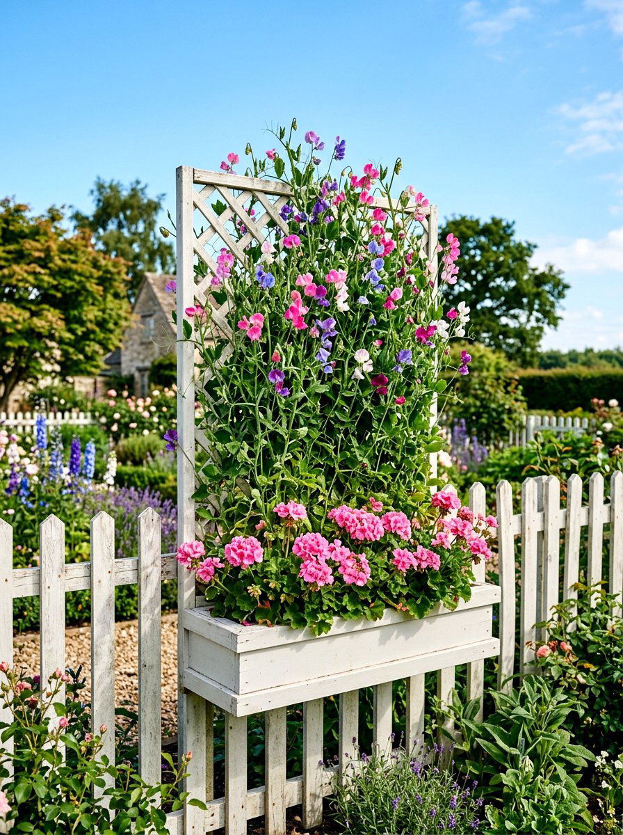 Lattice fence flower box - 25 Spring Picket Fence Planter Ideas