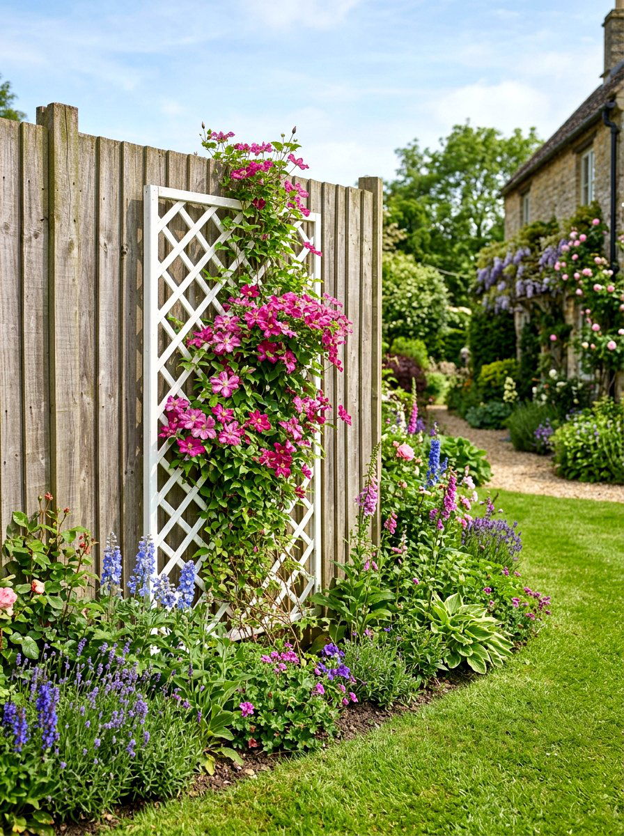 Lattice trellis panel - 25 Spring Garden Fence Decor Ideas