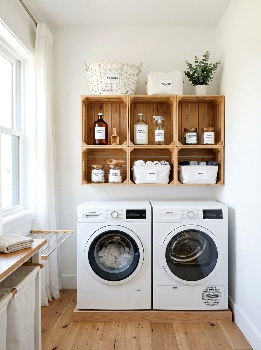 Laundry Room Crate Cabinet - 25 Spring Vintage Crate Decor Ideas
