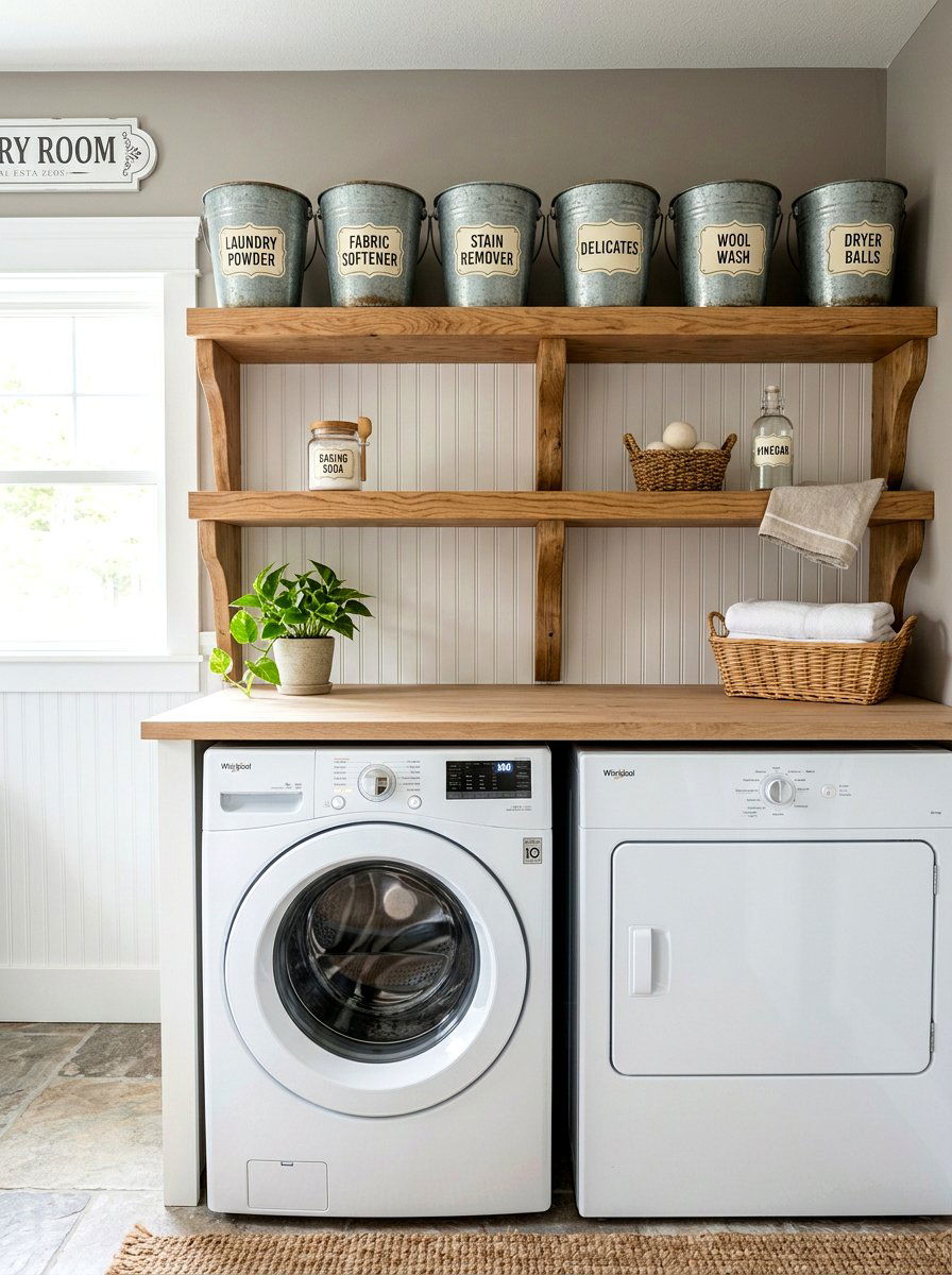 Laundry Room Detergent Storage - 25 Spring Galvanized Bucket Decor Ideas
